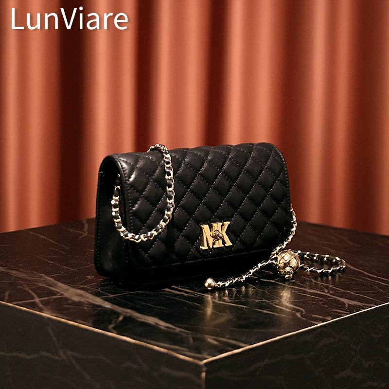 法国真皮包包女包2025新款小香风菱格链条单肩斜挎包送礼生日礼物