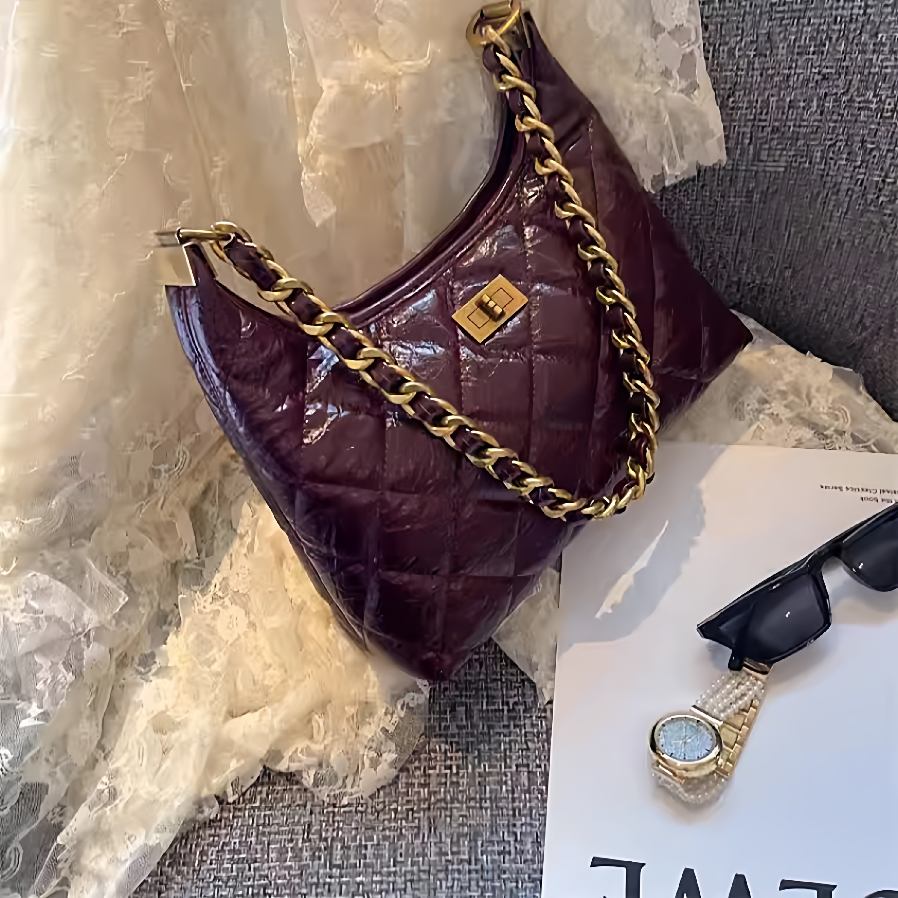 法国轻奢真皮小香风菱格链条腋下包女2026新款百搭单肩斜挎流浪包,箱包皮具/热销女包/男包,腋下包,淘宝优惠券,粉丝福利购,淘宝优惠卷