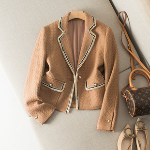 日单高品质镶边编织羊毛呢面料干练优雅显瘦短款小香风外套女秋冬