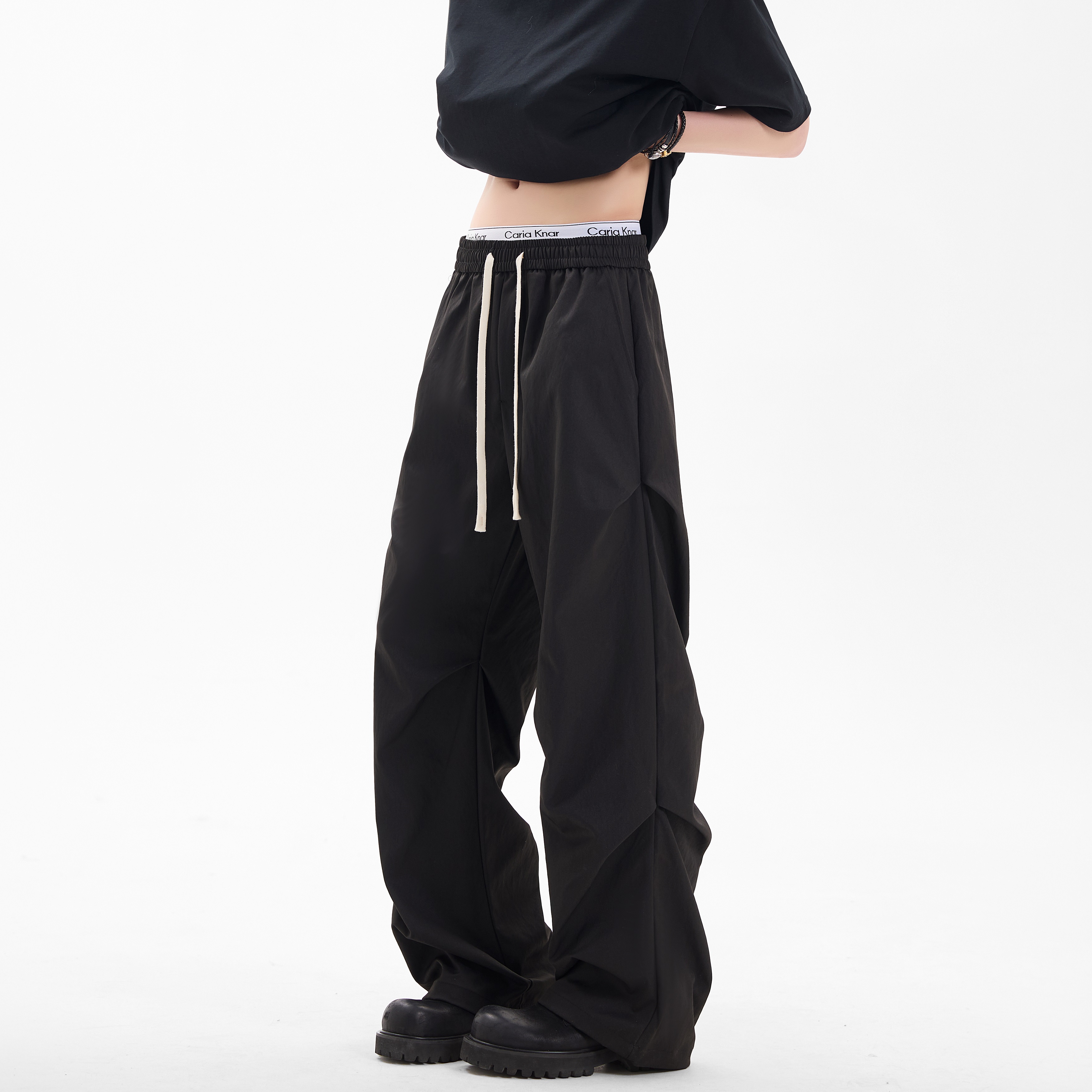 夏季直筒垂感褶皱速干休闲长裤