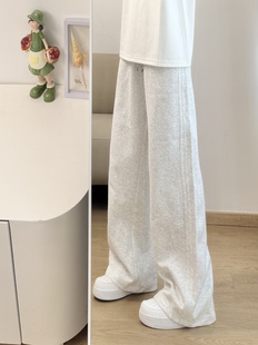 子 男秋冬潮牌宽松直筒百搭垂感阔腿休闲长裤 美式 重磅条纹运动卫裤