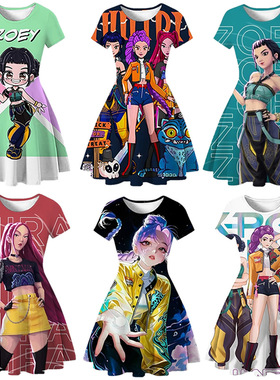 女童短袖睡裙儿童K-POP猎魔女团印花小女孩中小童居家睡衣休闲服