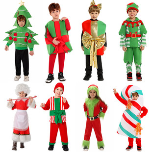 新儿童装 儿童演出服圣诞小精灵校园节日派对舞台表演服 圣诞节服装