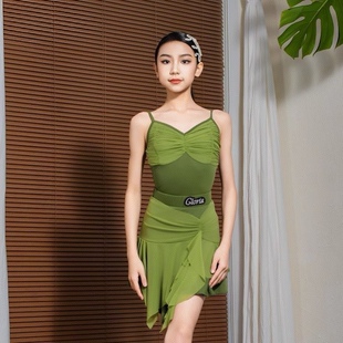 舞慧拉丁舞服女少儿春夏新款吊带上衣网纱裙套装表演出训练功服