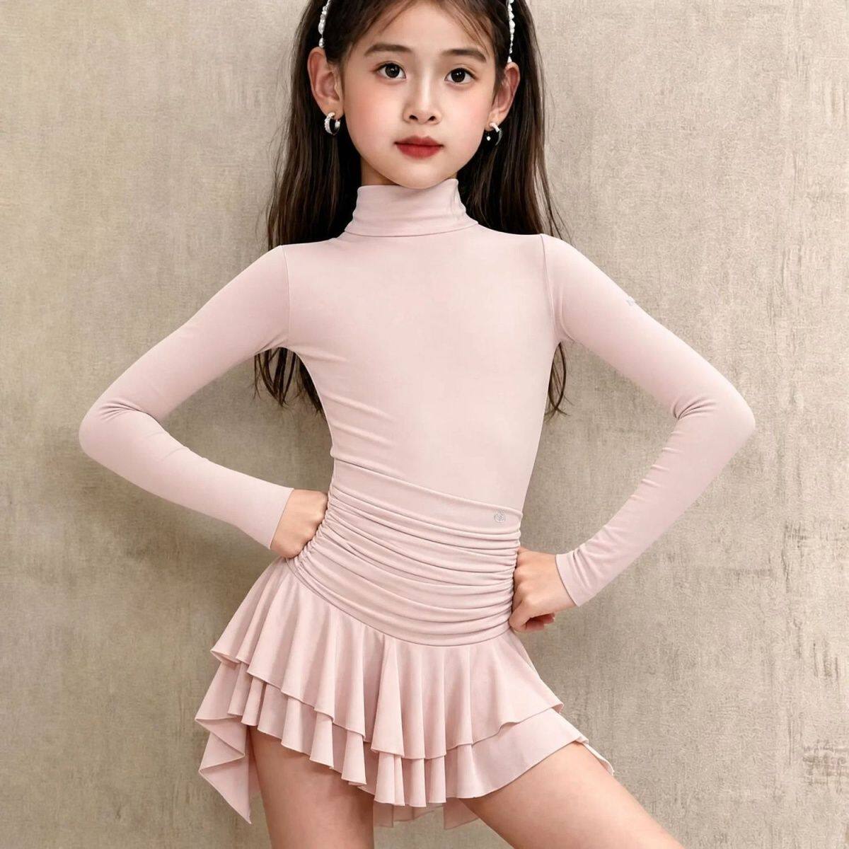 2026秋冬新款拉丁舞女童练功服儿童团体日常长袖高级感训练服套装