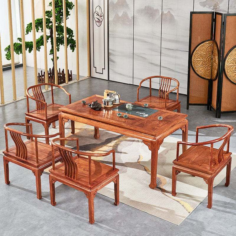花梨木马蹄茶桌椅组合明清古典实木刺猬紫檀原木功夫茶台客厅泡茶 花梨木马蹄茶桌椅组合明清古典实木刺猬紫檀原木功夫茶台客厅泡茶