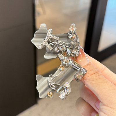 水墨画醋酸水钻小狗发夹刘海夹