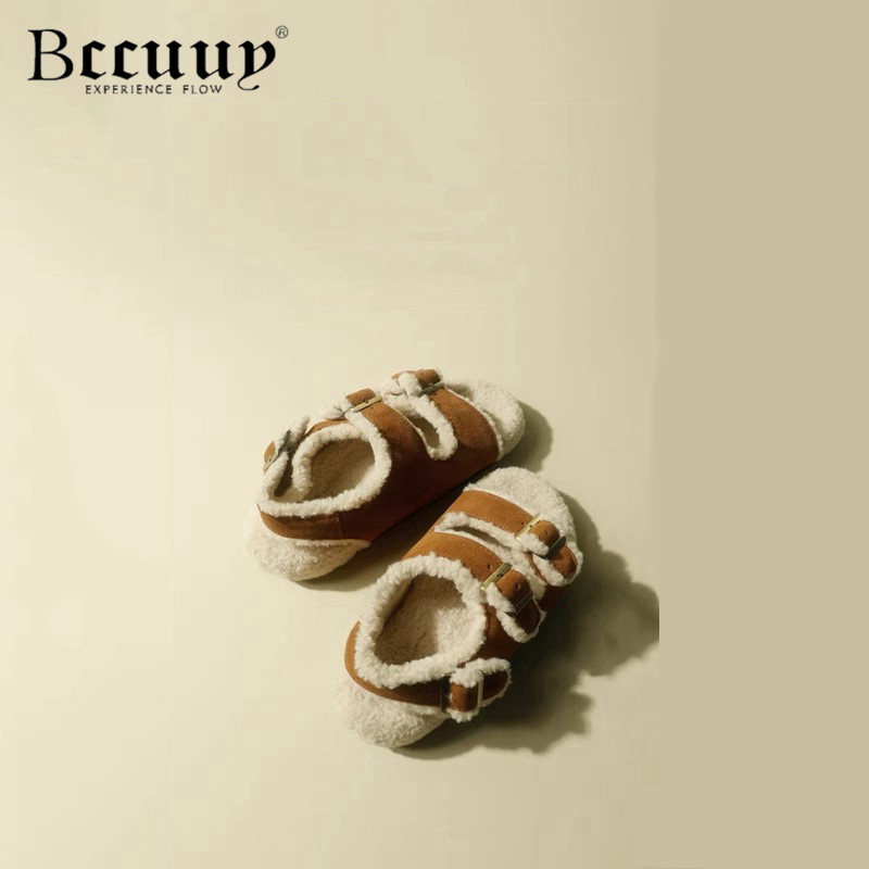 毛毛拖鞋女2025秋冬季新款外穿皮带扣休闲勃肯鞋加绒百搭平底棉鞋,女鞋,毛毛鞋,淘宝优惠券,粉丝福利购,淘宝优惠卷