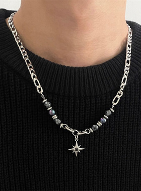 钛钢个性八芒星吊坠项链