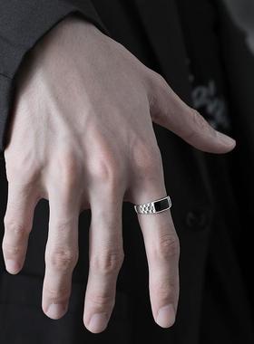 原创设计棋格滴油开口戒指单身戒