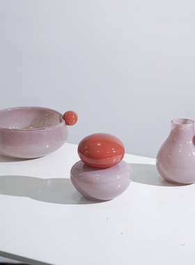 多巴胺色创意玻璃摆件花瓶插花器奶油风玄关客厅艺术设计软装摆件