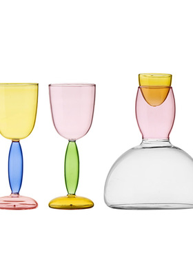 高硼硅彩色玻璃纯手工网红创意葡萄酒高脚杯波尔多红酒杯子 醒酒