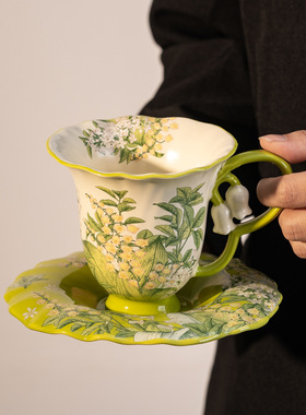 法式复古春暖风铃陶瓷咖啡杯碟套装礼盒装高级感轻奢马克杯伴手礼