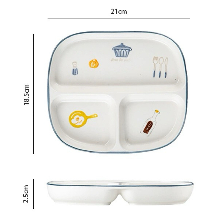 陶瓷分餐盘高级感家用三格定量大人专用分格上班族办公饭盒便当盒
