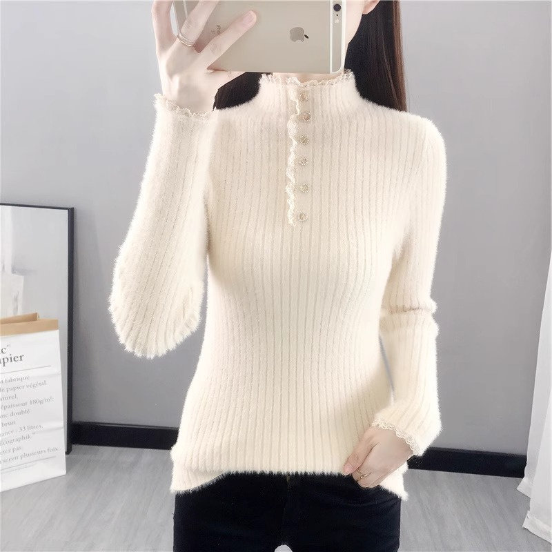 【工厂现货】半高领仿水貂绒毛衣