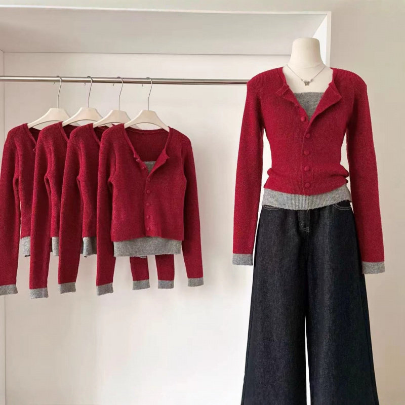 假两件针织衫女2025冬季新款修身收腰显身材小众个性减龄上衣撞色,女装/女士精品,毛针织衫,淘宝优惠券,粉丝福利购,淘宝优惠卷