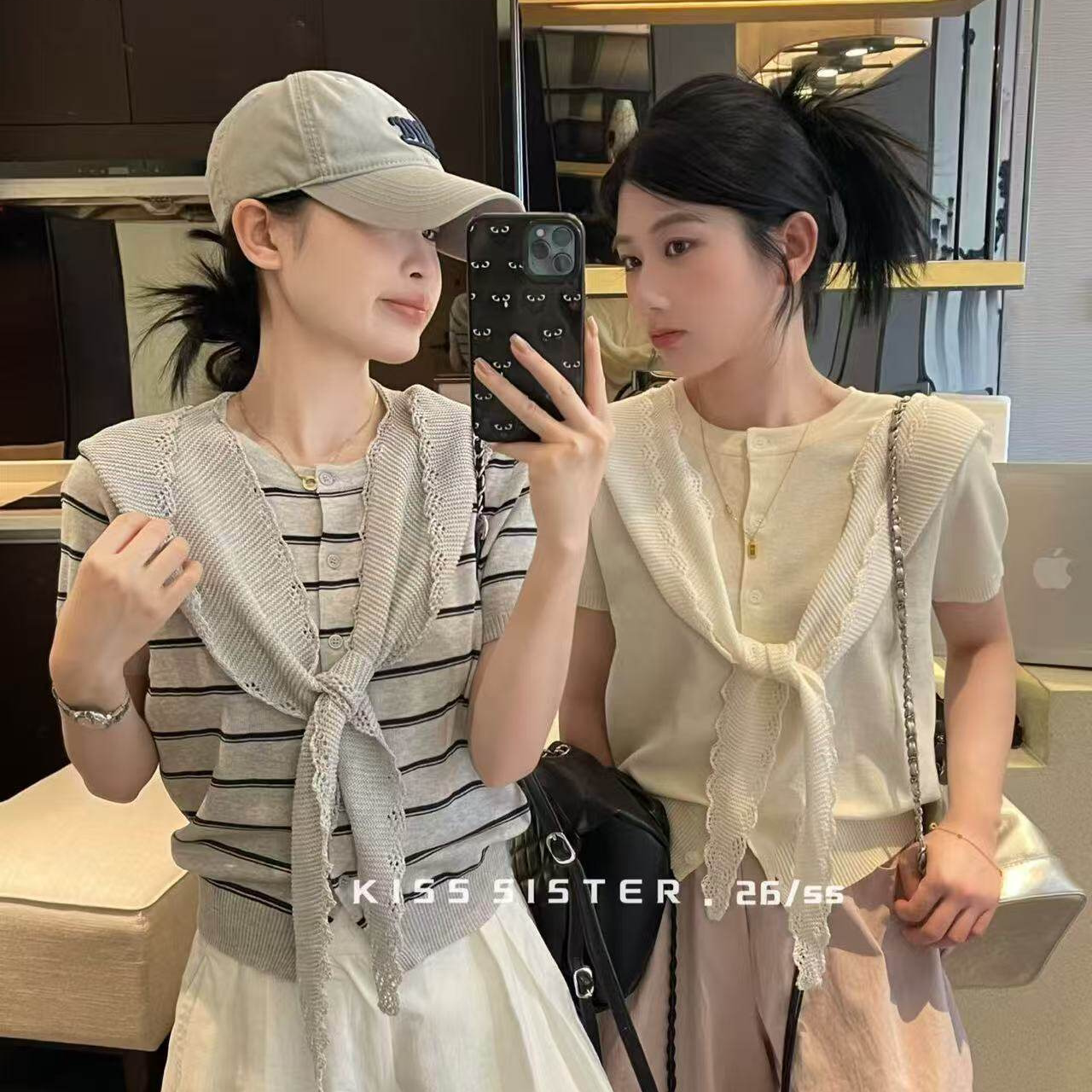 新款夏季慵懒风短袖针织披肩时尚百搭女装休闲针织衫条纹上衣