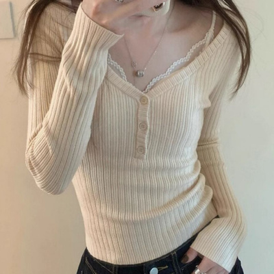 2025春季辣妹别致坑条显瘦打底上