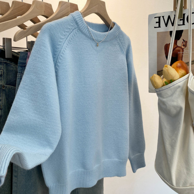 圆领针织套头毛衣女2025秋冬新款打底针织衫慵懒复古长袖宽松上衣,女装/女士精品,毛衣,淘宝优惠券,粉丝福利购,淘宝优惠卷