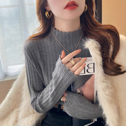 半高领毛衣女装早秋新款纯色木耳