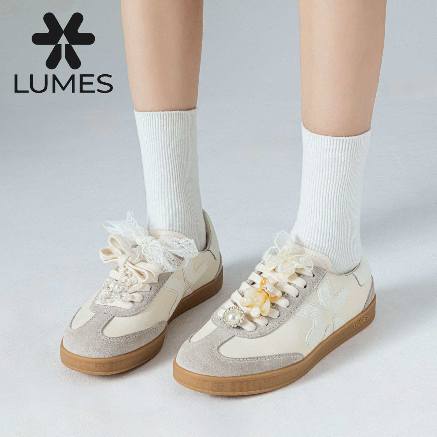 LUMES&YHGM真皮复古德训鞋女2026春秋季新款系带平底运动休闲板鞋,女鞋,德训鞋,淘宝优惠券,粉丝福利购,淘宝优惠卷