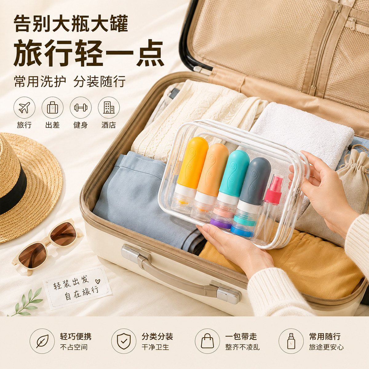 硅胶旅行分装瓶便携出门化妆品套喷瓶/面霜分装瓶