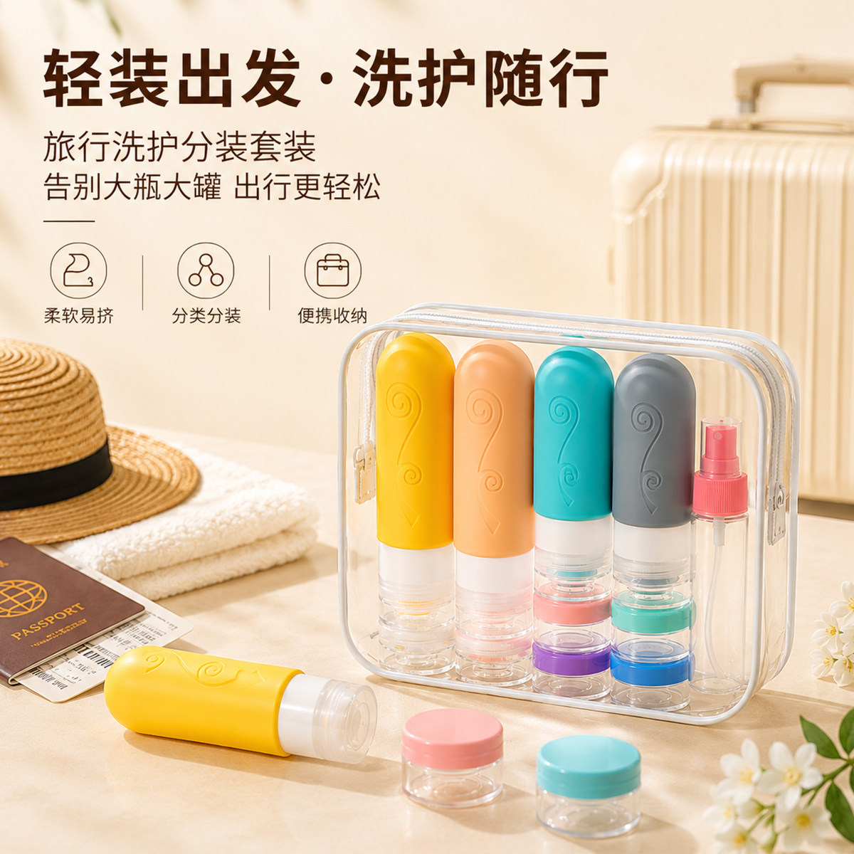 硅胶旅行分装瓶便携出门化妆品套喷瓶/面霜分装瓶