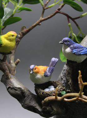 小鸟仿真鸟窝园艺盆景装饰鸟蛋微景观摆件小鸟树脂外贸工艺品