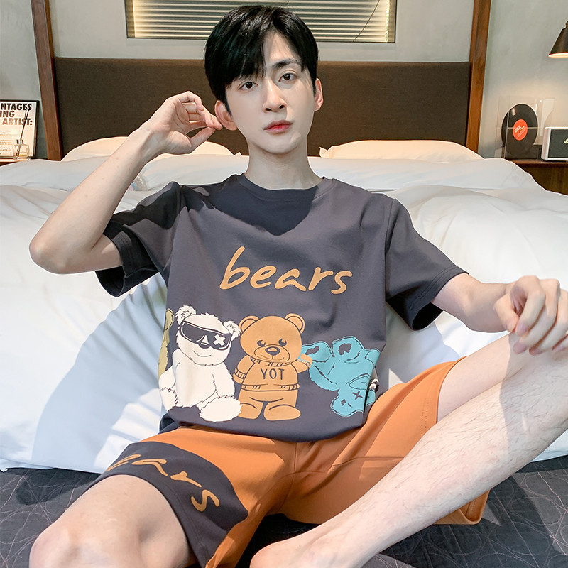 睡衣男款夏季纯棉短袖卡通青少年男士夏天薄款全棉学生家居服套装