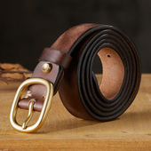 手工真皮针扣皮带女士腰带复古做旧铜扣头层牛皮休闲简约牛仔裤 带