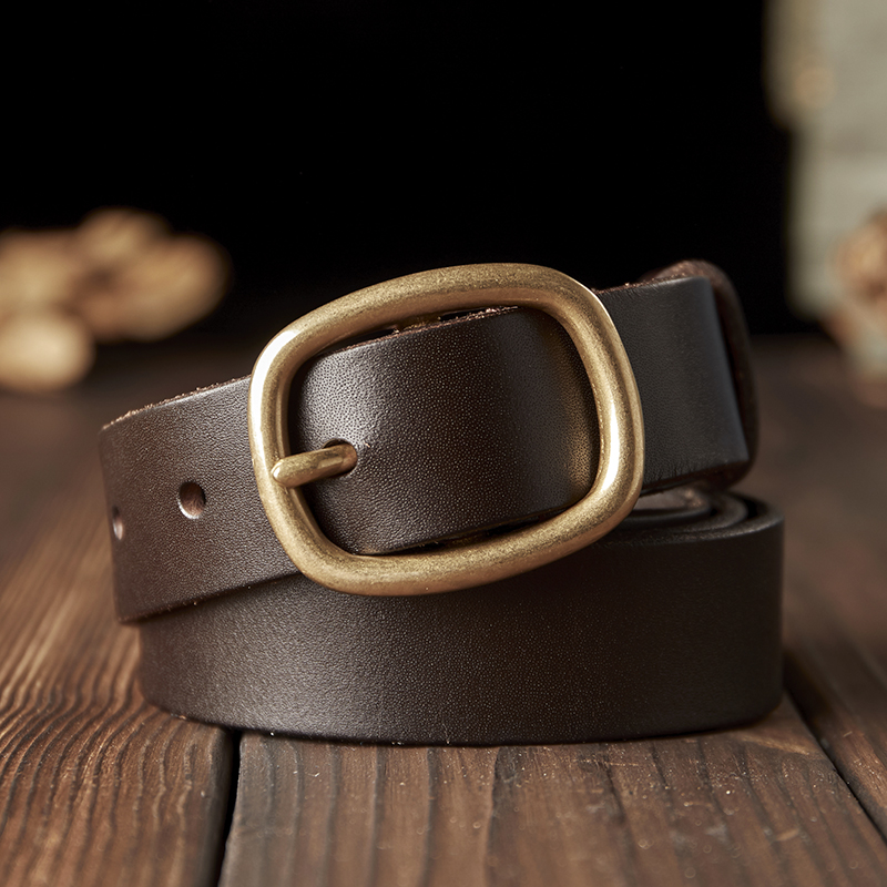 手工头层牛皮腰带女真皮铜扣时尚