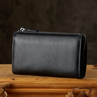 简约男式 拉链钱包时尚 手拿包 手包休闲牛皮手抓包长款 手工真皮男士