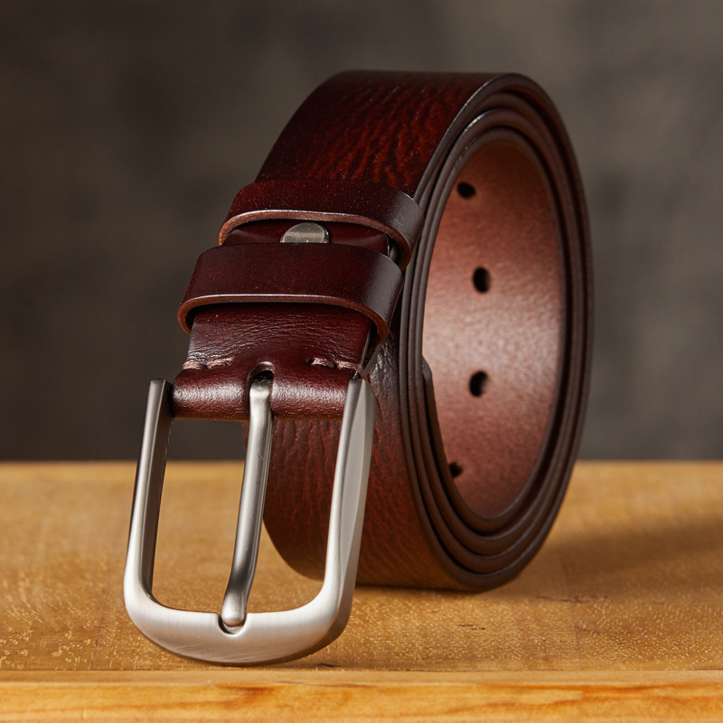 手工真皮皮带男头层牛皮针扣简约裤带时尚个性中青年腰带休闲潮流