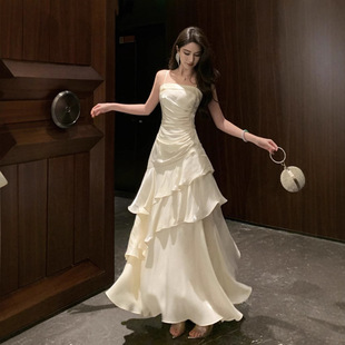 法式高级感长款荷叶边小众轻奢修身吊带连衣裙成人礼鱼尾生日礼服