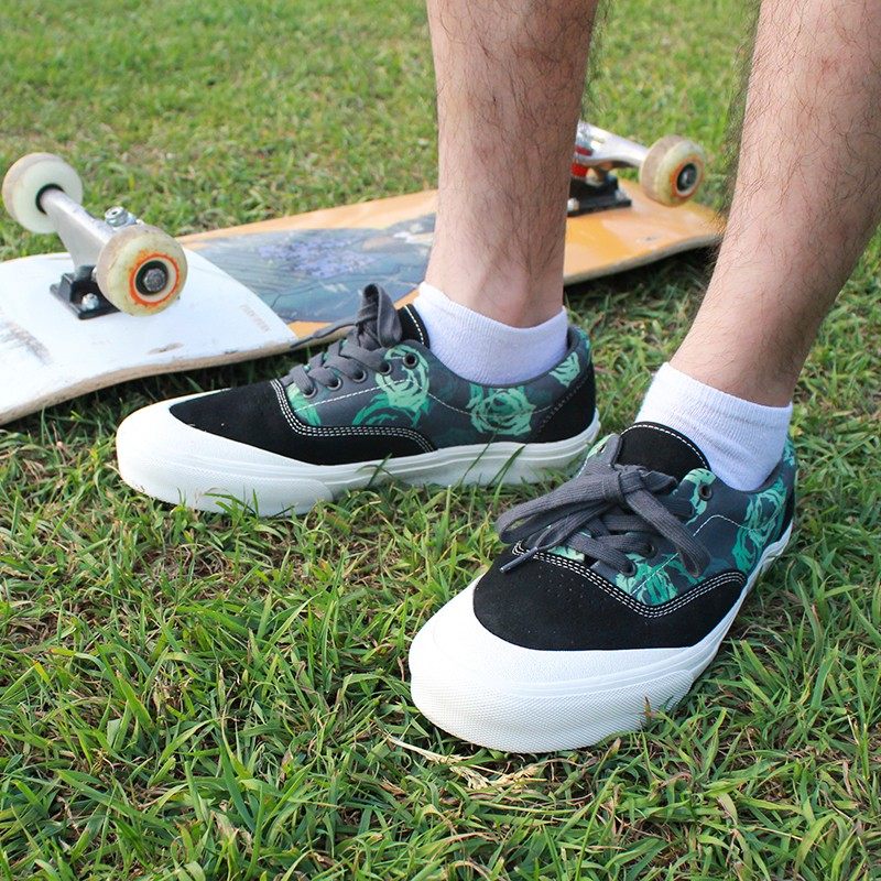 极路客绿野蔷薇联名款男女生牛翻毛皮夏季专业耐磨防滑减震滑板鞋
