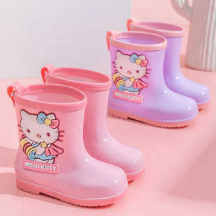 新HelloKitty凯蒂猫雨靴四季卡通公主女童软底防滑轻便短筒雨水鞋