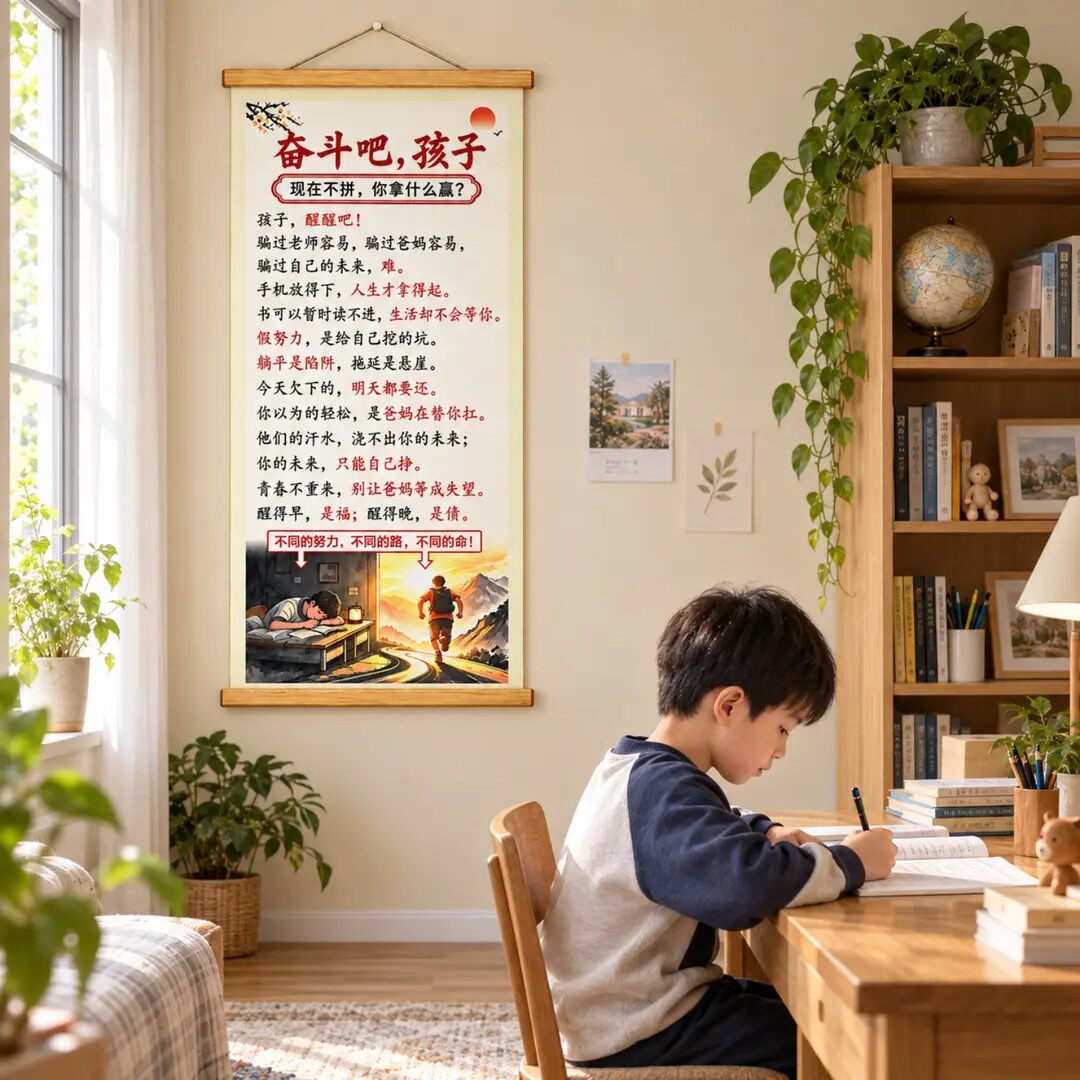 奋斗吧孩子挂画激励孩子学习教室学校读书自律劝学励志背景装饰画