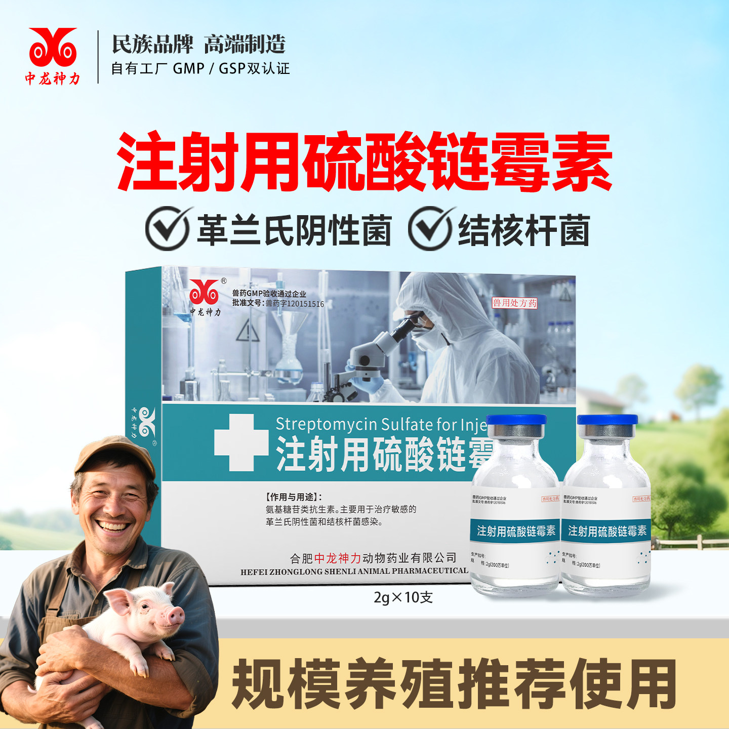 中龙神力注射用硫酸链霉素兽用注射液猪结核病牛羊抗菌消炎拉稀药 - 实物图