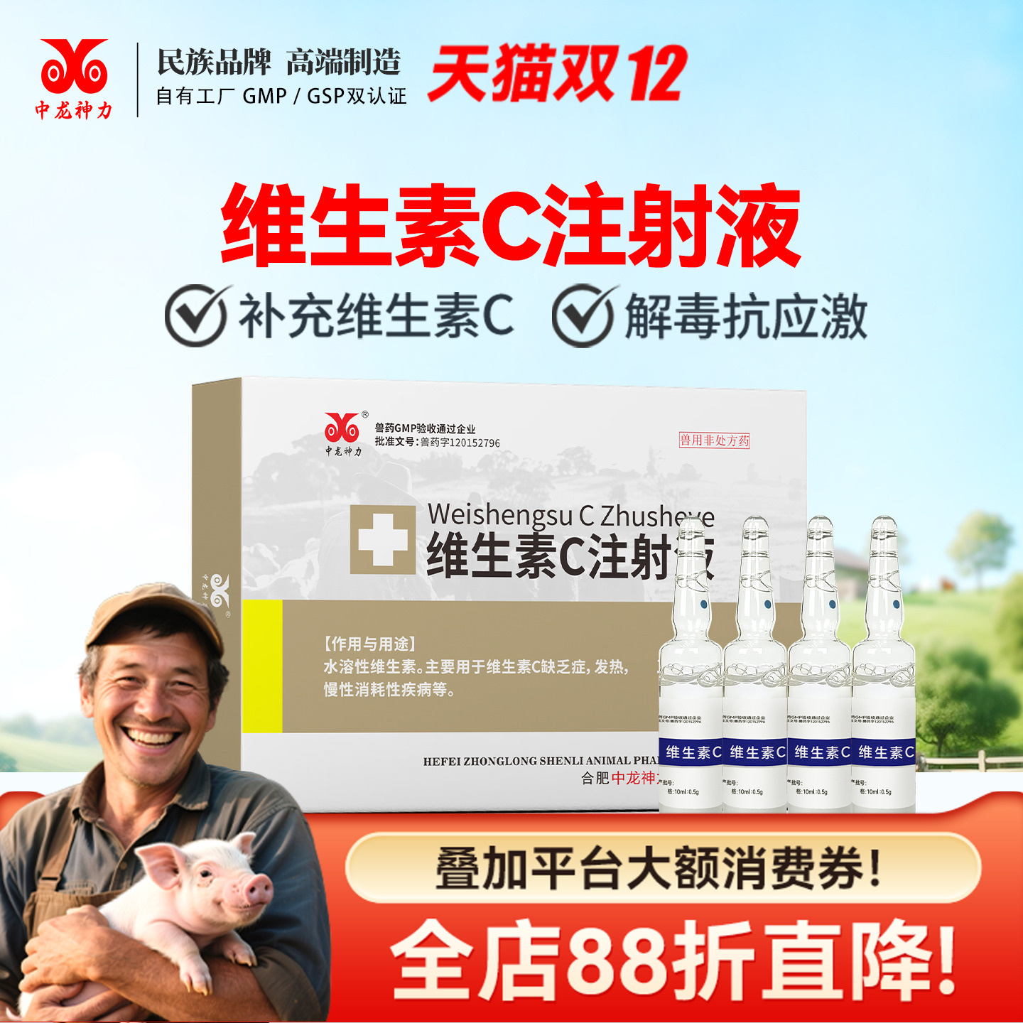 中龙神力兽药维生素C注射液兽用