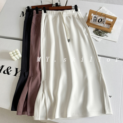 ~IuI同款softstreme女长款半身裙宽松遮肉显瘦空气层松紧腰中长裙