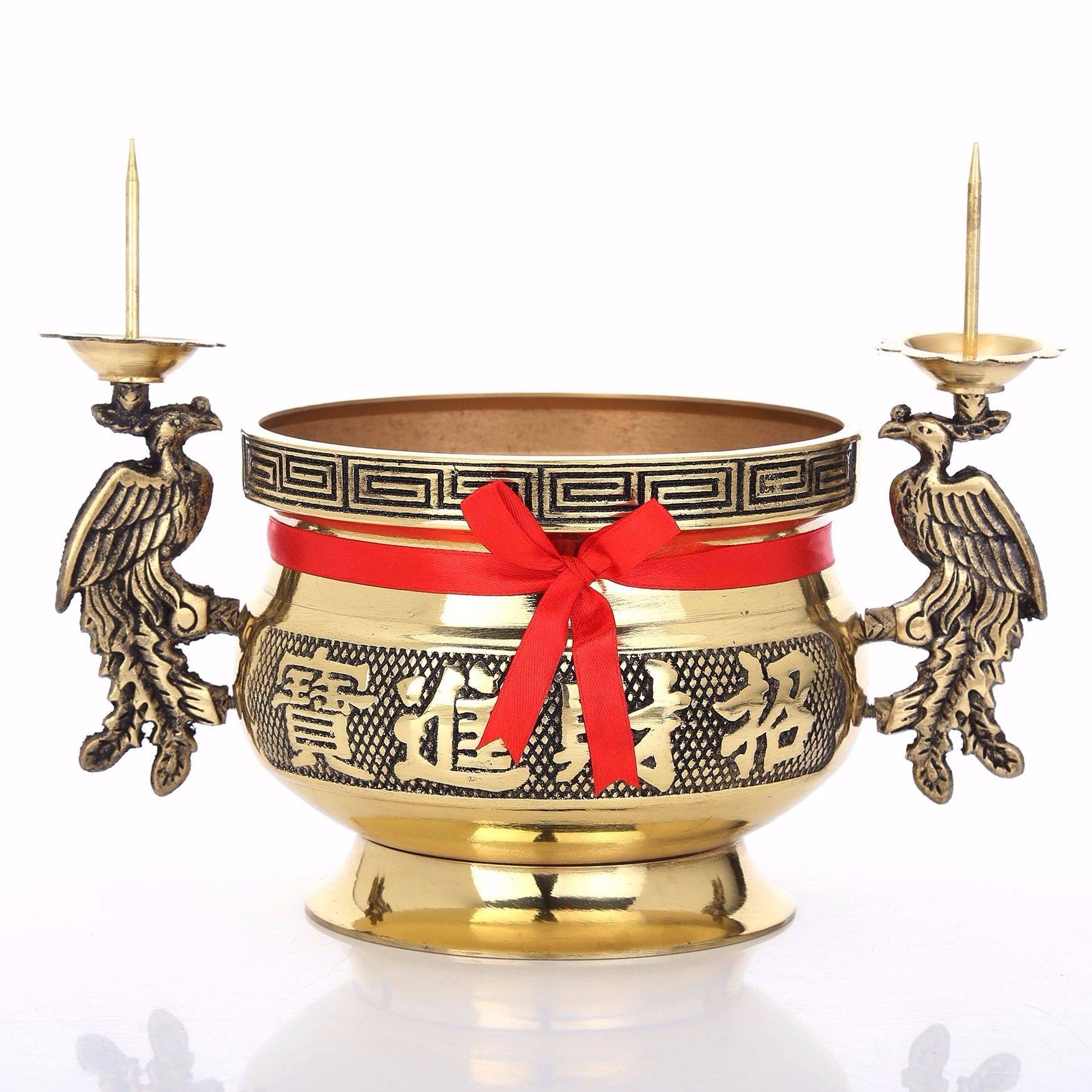 纯铜新双凤带烛台招财进宝香炉吉铜香炉香插 佛具用品 香薰炉家用,家居饰品,香薰炉,淘宝优惠券,粉丝福利购,淘宝优惠卷