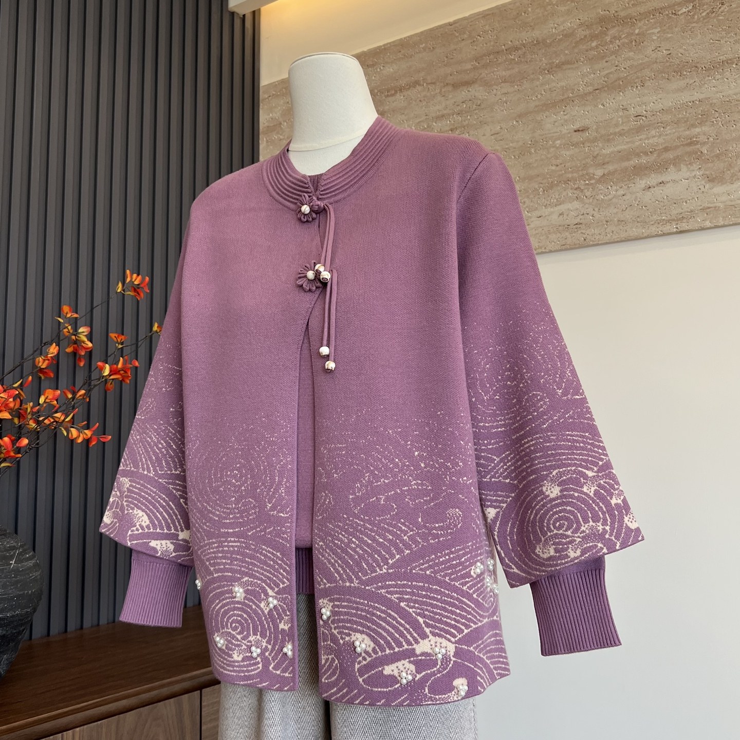 套装新款妈妈装秋季针织衫上衣时尚外套中老年女士宽松毛衣两件装