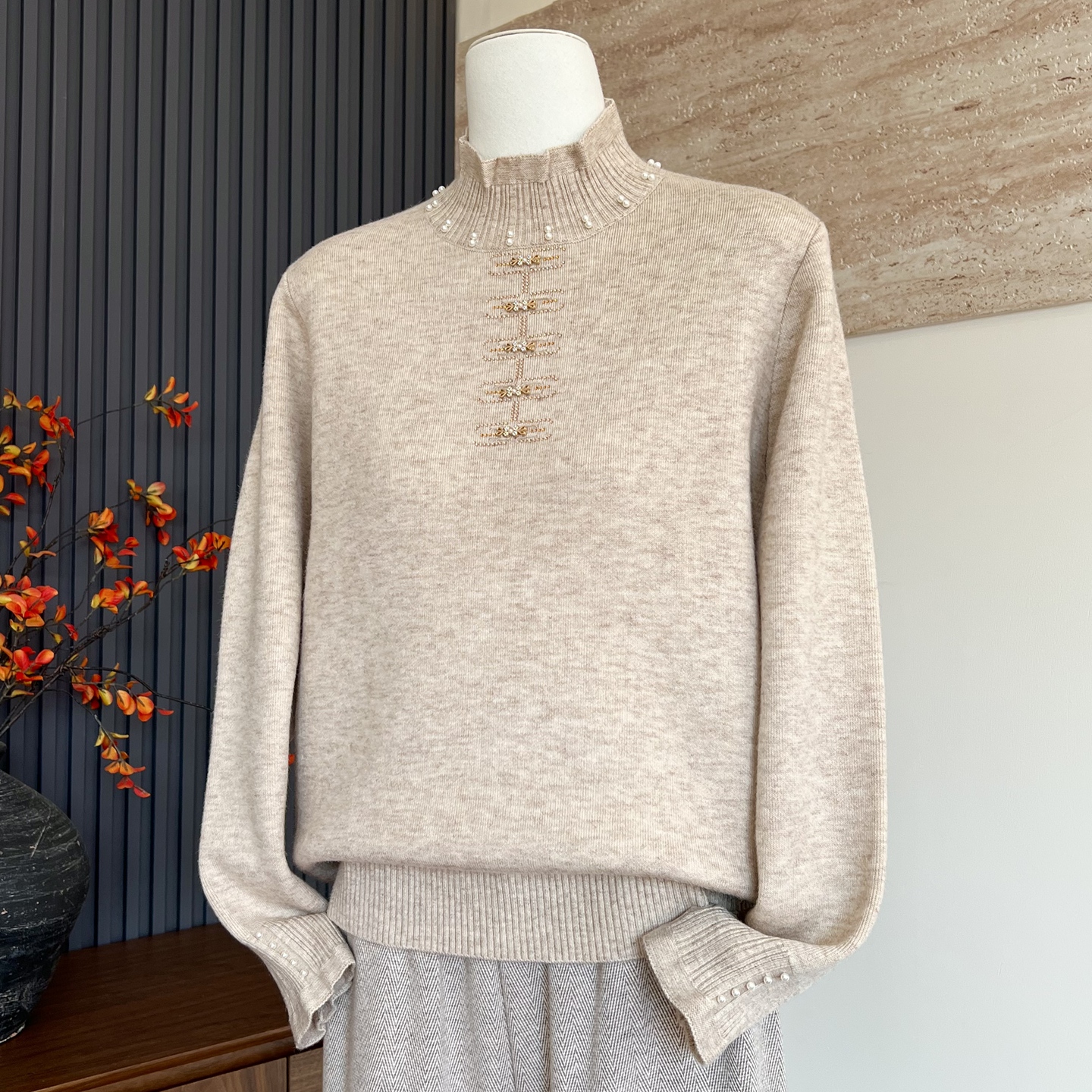 时尚新款妈妈装针织衫上衣半高领