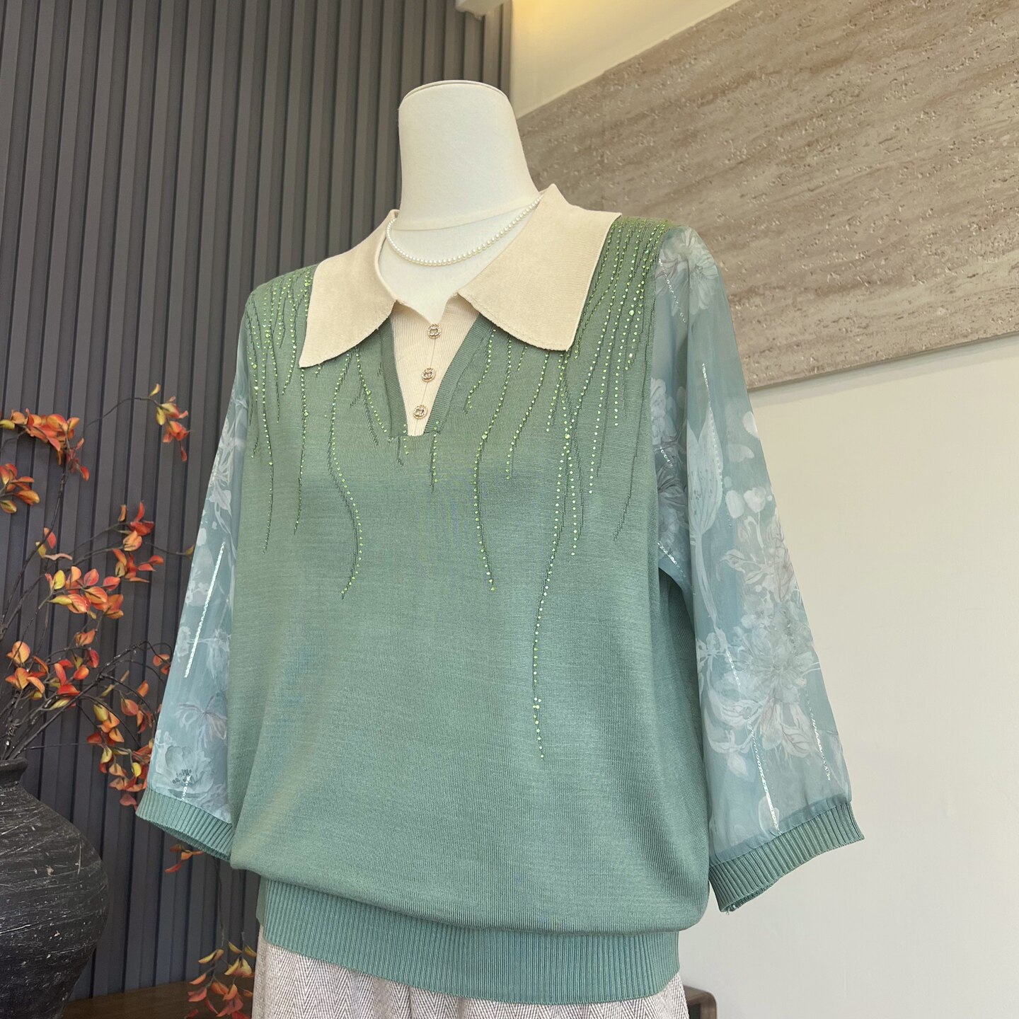 时尚新款妈妈装翻领七分袖T恤小衫中老年女士百搭显瘦春夏季上衣