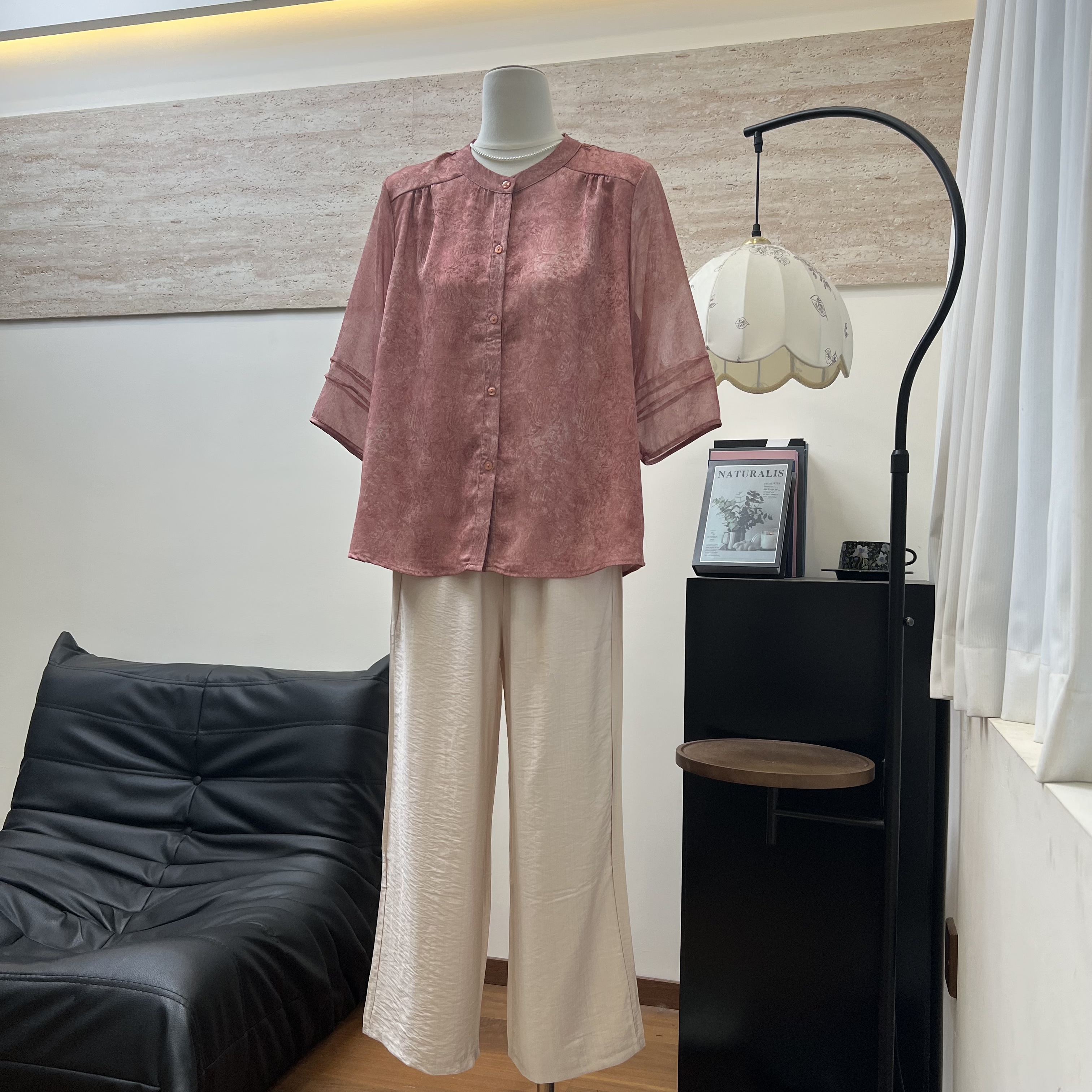 妈妈夏季短袖开衫仿真丝T恤套装