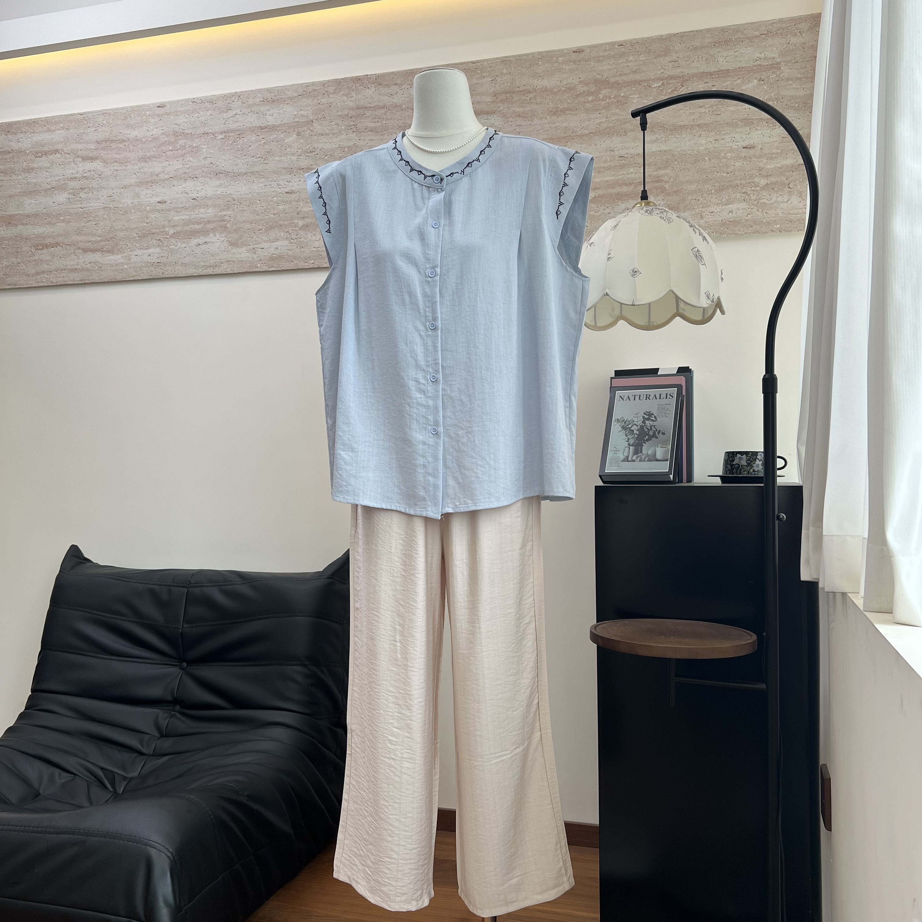 妈妈装夏季无袖开衫棉T恤套装