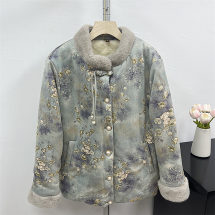 妈妈时尚冬季加绒保暖棉服中老年女冬装2024洋气国风加厚棉袄外套