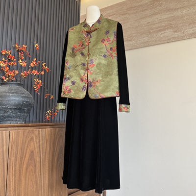 新中式新款春秋季马甲连衣裙套装