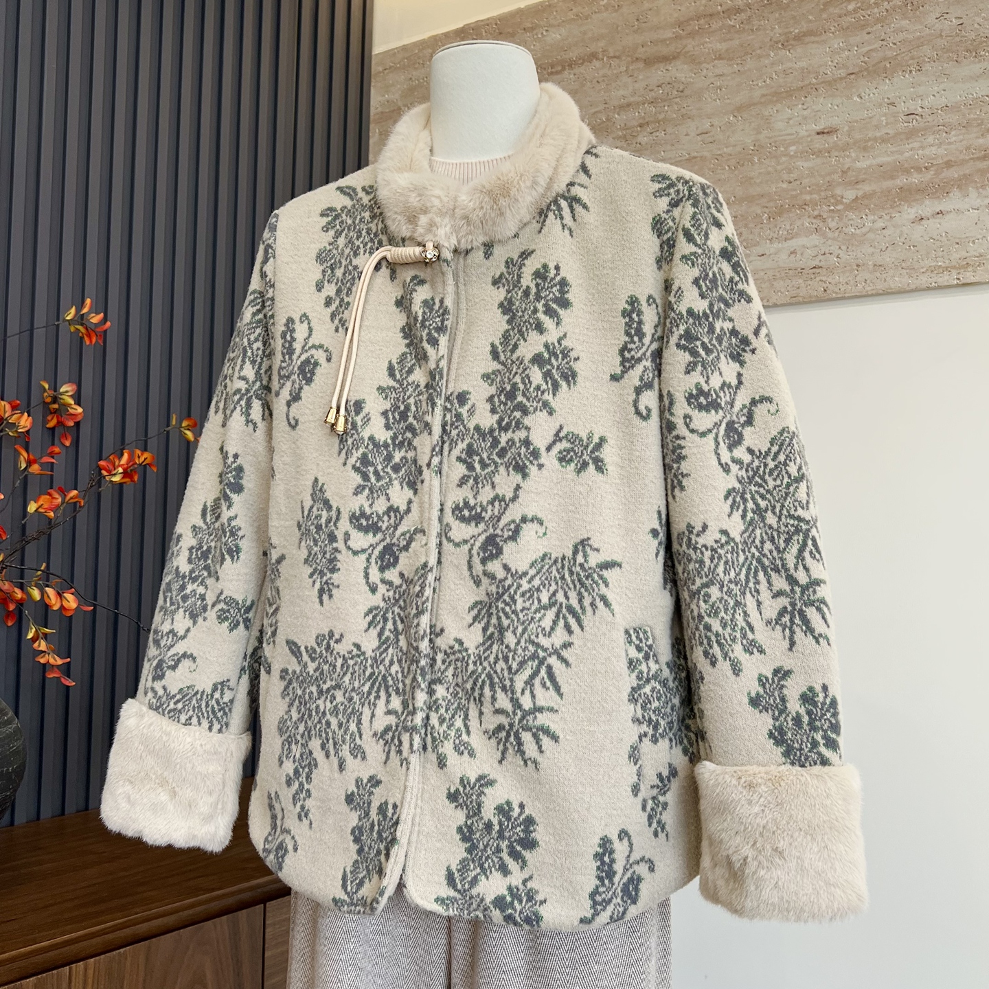 中式妈妈装新款冬季棉服按扣开衫