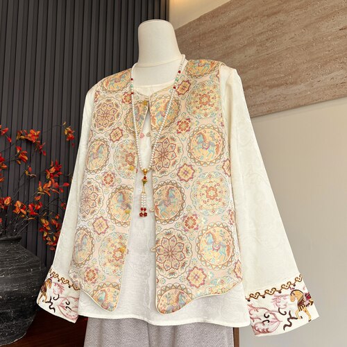 妈妈春季国风马甲内搭上衣两件套